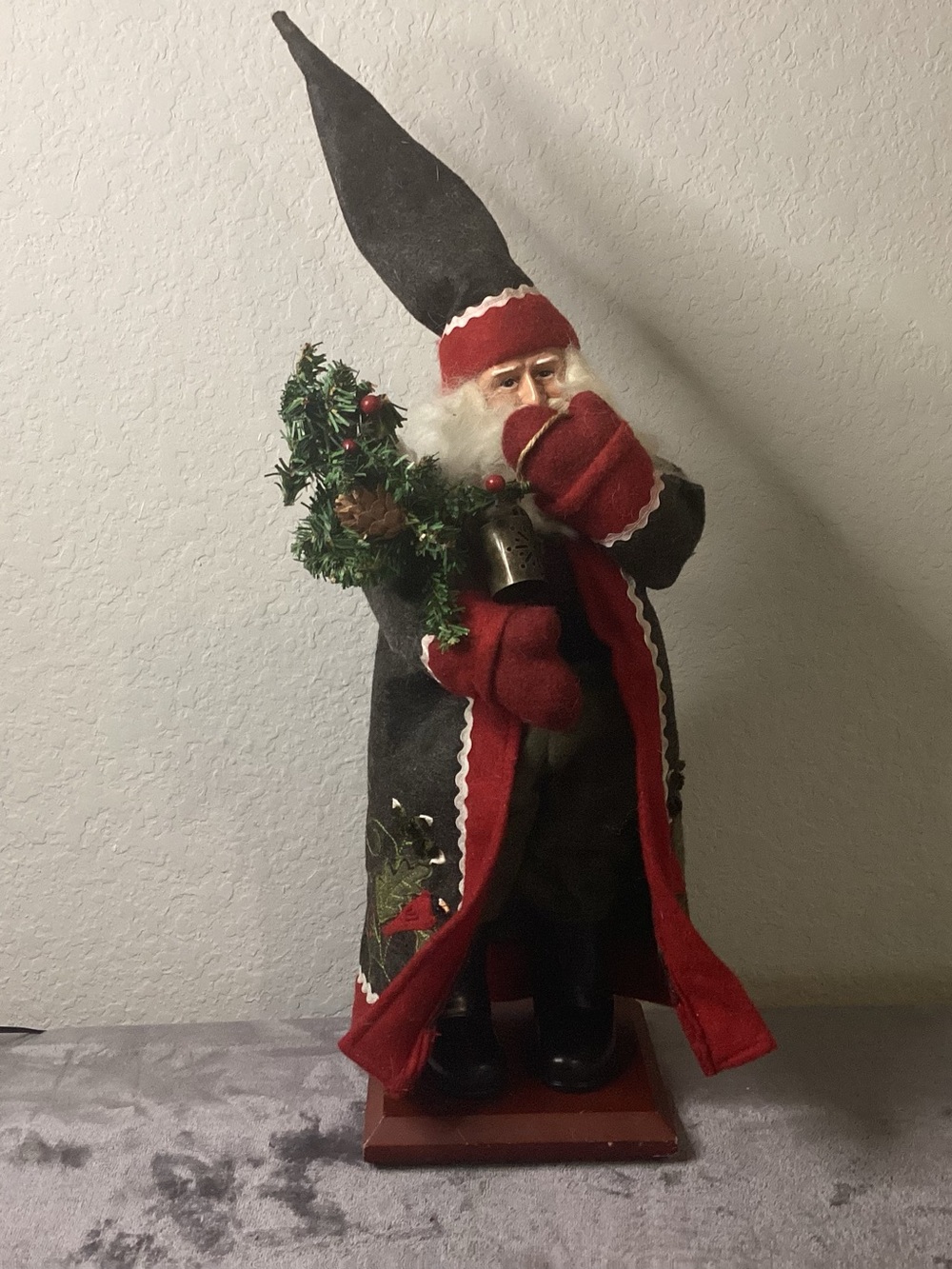 Holiday Santa Figure in Red and Gray Holiday Coat - Brand Unknown